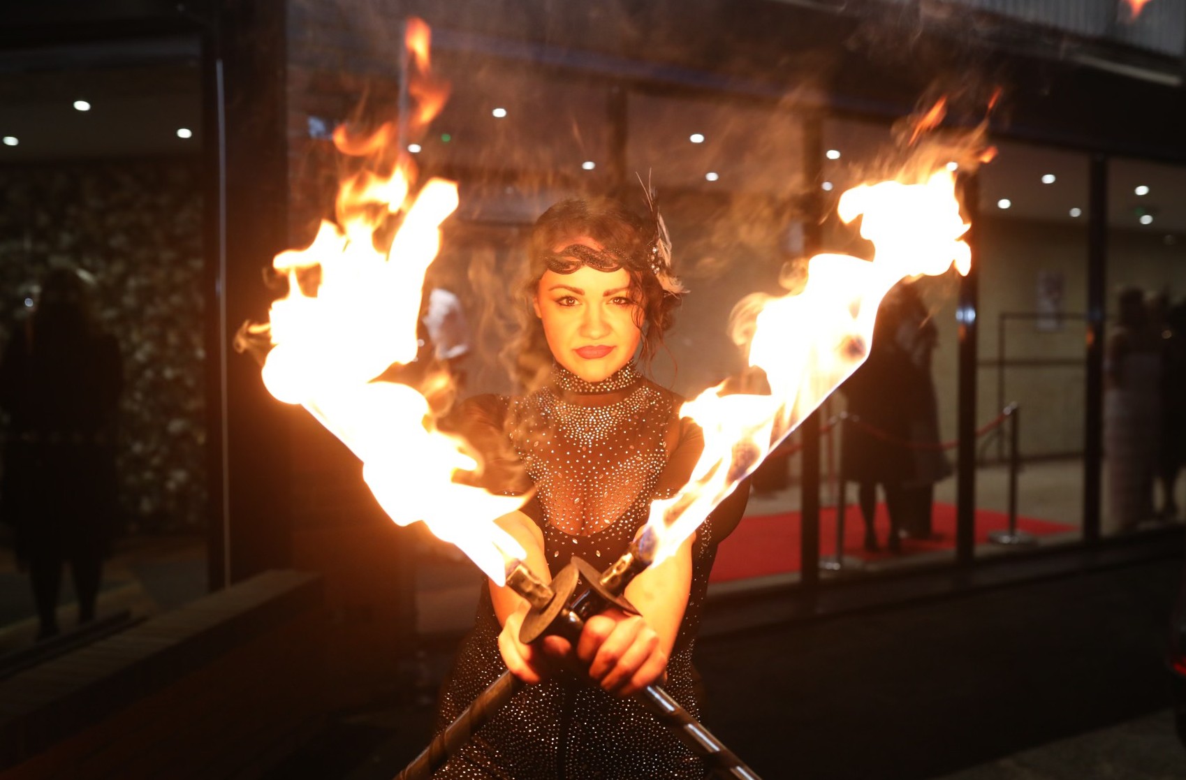 Fire performer at Moonlight & Mistletoe Christmas party night at the ICB Wolverhampton